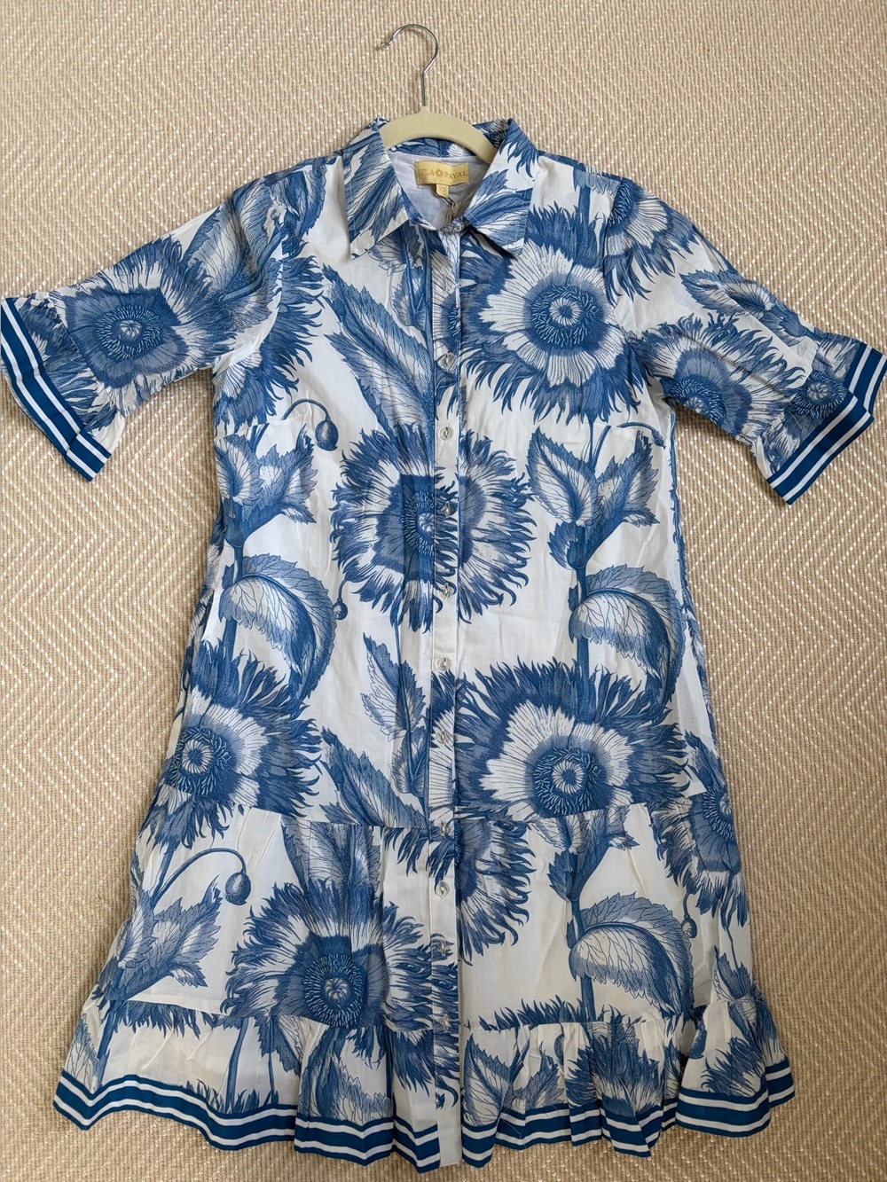 Lightweight Blue Floral Button-Front Dress